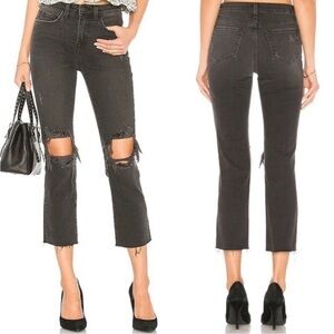 L’Agence Audrina Straight High Rise Jeans Vintage Black Worn Distressed 28